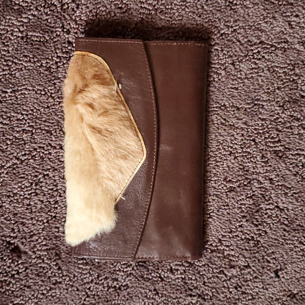 Brown Leather Wallet With Fur